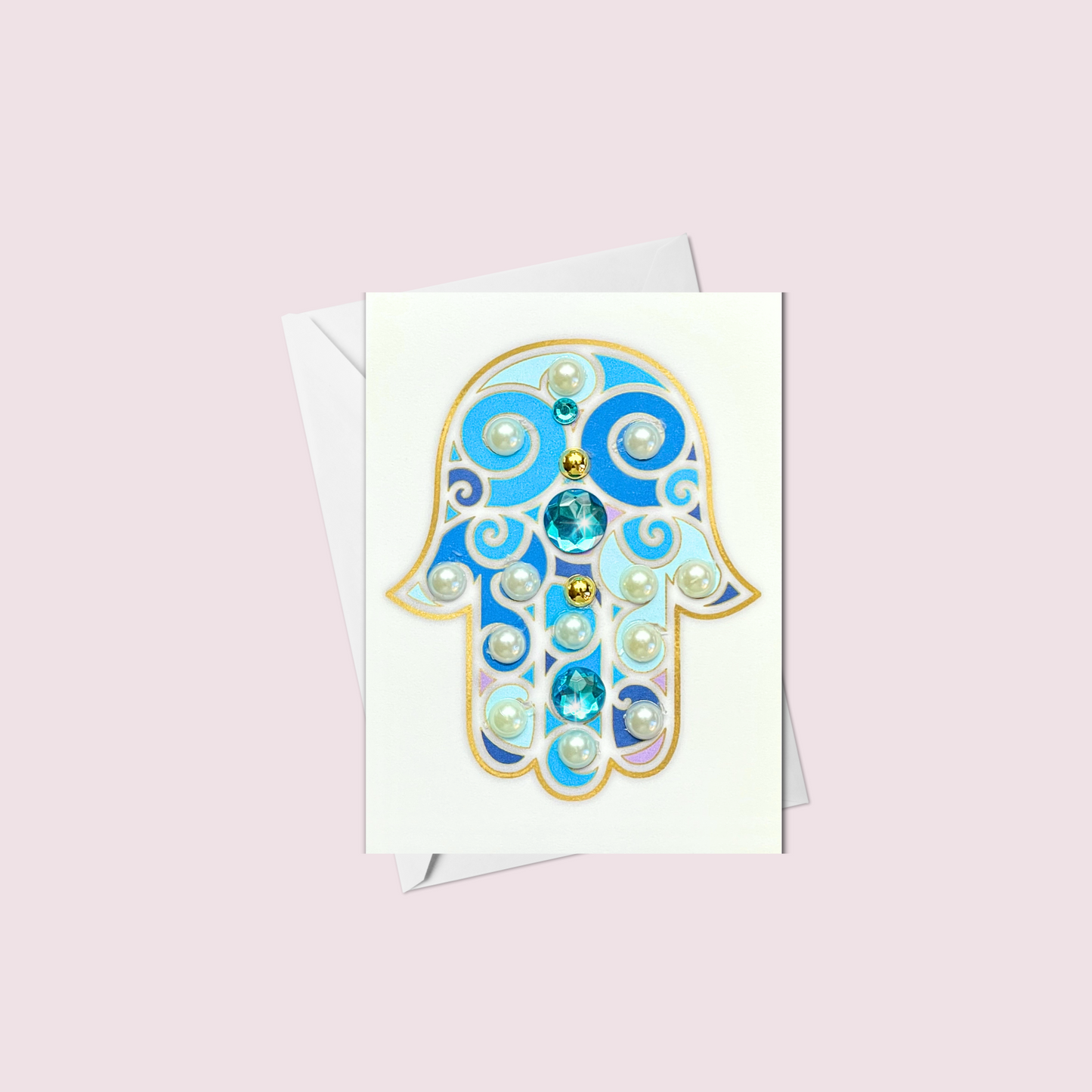 Mini Blue and Gold Hamsa Greeting Card