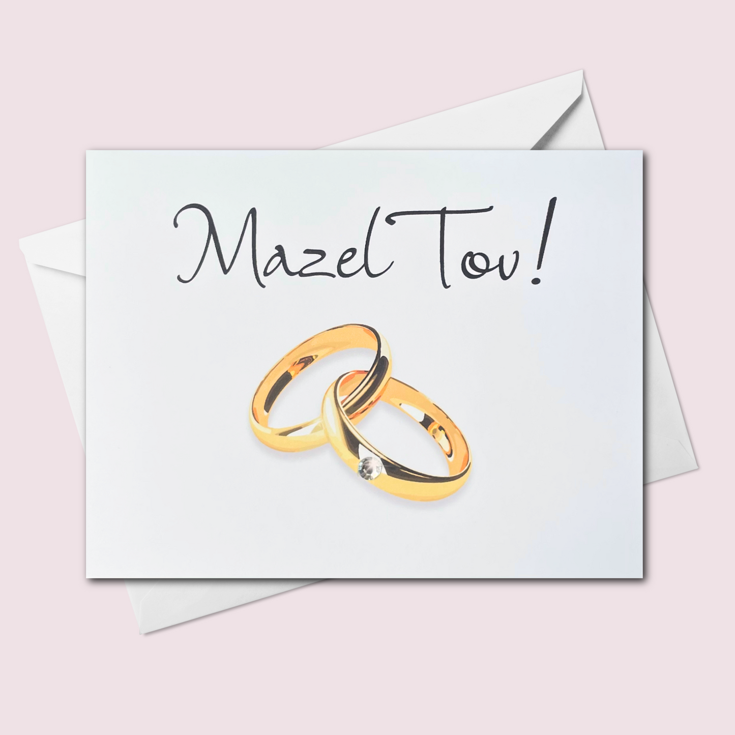 Mazel Tov with Gold Rings - Jewish Wedding or Engagement Card