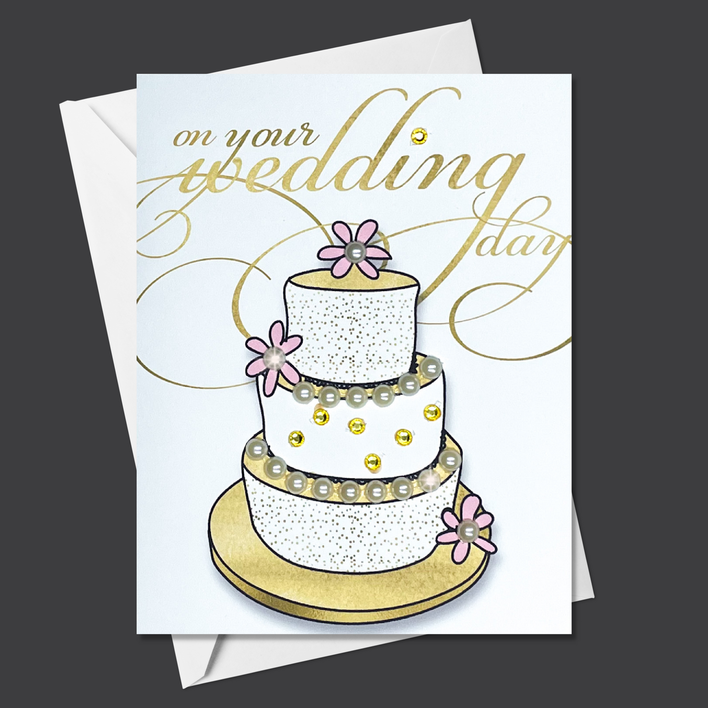 On Your Wedding Day Cake Greeting Card Pink Flowers