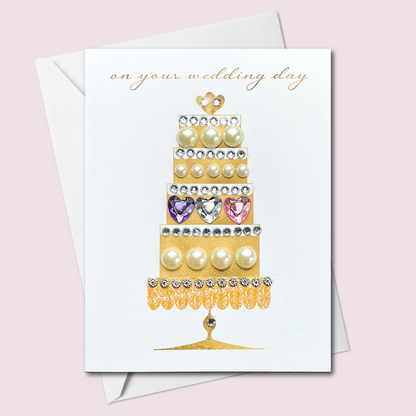 On Your Wedding Day Cake Greeting Card with Hearts