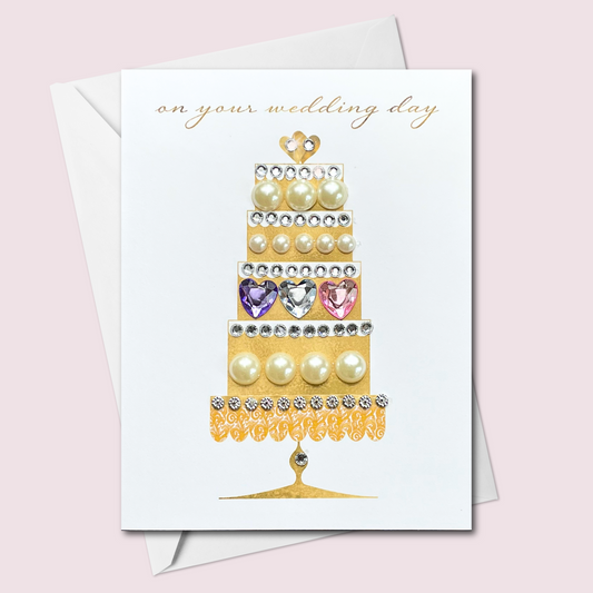 On Your Wedding Day Cake Greeting Card with Hearts