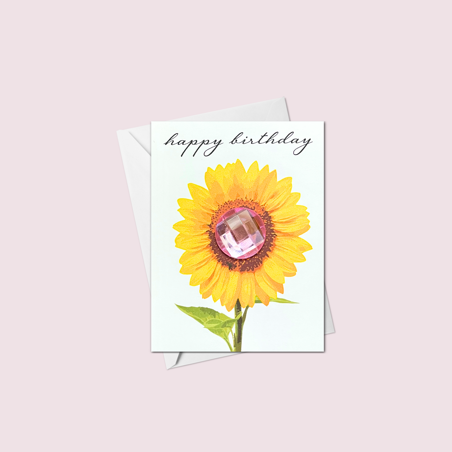 Mini Happy Birthday Pink Stone Sunflower Greeting Card