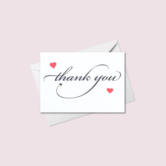Mini "Thank You" Greeting Card – Elegant Script with Hearts