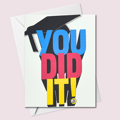 Graduation Greeting Card – "You Did It!" – Blank Inside | Colourful Grad Cap Congrats Card for High School or College | Class of 2025 Card