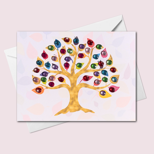 Gold Tree of Life Greeting Card with Colorful Gems – Blank Inside