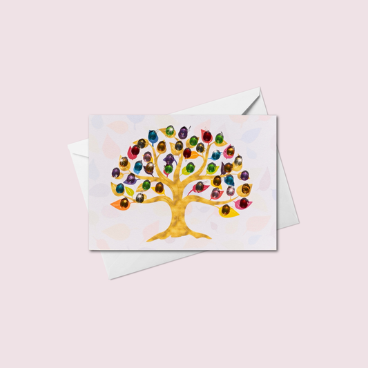 Mini - Gold Tree of Life Greeting Card with Colorful Gems – Blank Inside