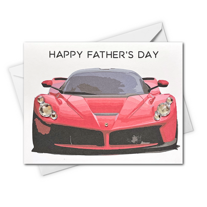 Happy Father’s Day Card – Red Sports Car Greeting Card for Dad | Handmade Card with Rhinestone Accents