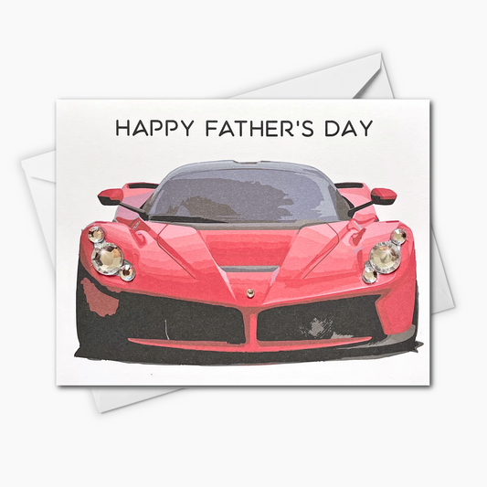 Happy Father’s Day Card – Red Sports Car Greeting Card for Dad | Handmade Card with Rhinestone Accents