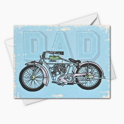 Father’s Day Motorcycle Card – Vintage Bike Greeting Card for Dad | Retro Motorbike Gift | Handmade Card for Motorcycle Lovers