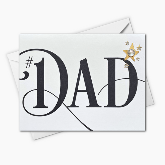 #1 Dad Father’s Day Card – Elegant Black & White Greeting Card with Star Accents | Handmade Card for Dad | Simple & Sophisticated Gift