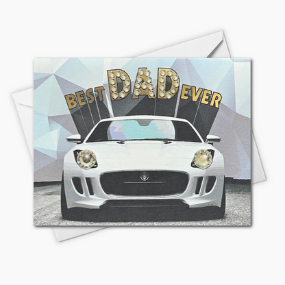 Best Dad Ever White Sports Car Greeting Card