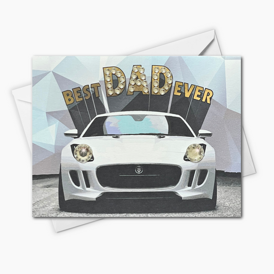 Best Dad Ever White Sports Car Greeting Card