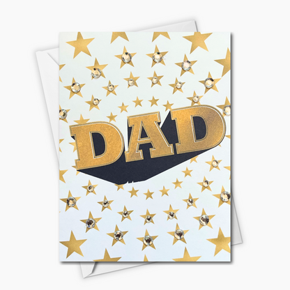 DAD Greeting Card – Gold Stars & Rhinestones | Blank Inside