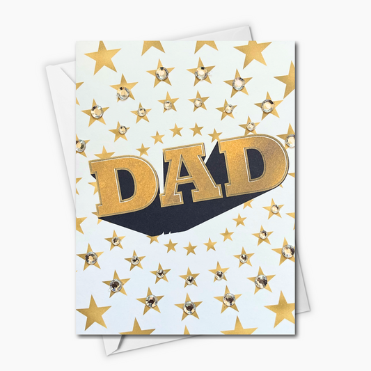 DAD Greeting Card – Gold Stars & Rhinestones | Blank Inside