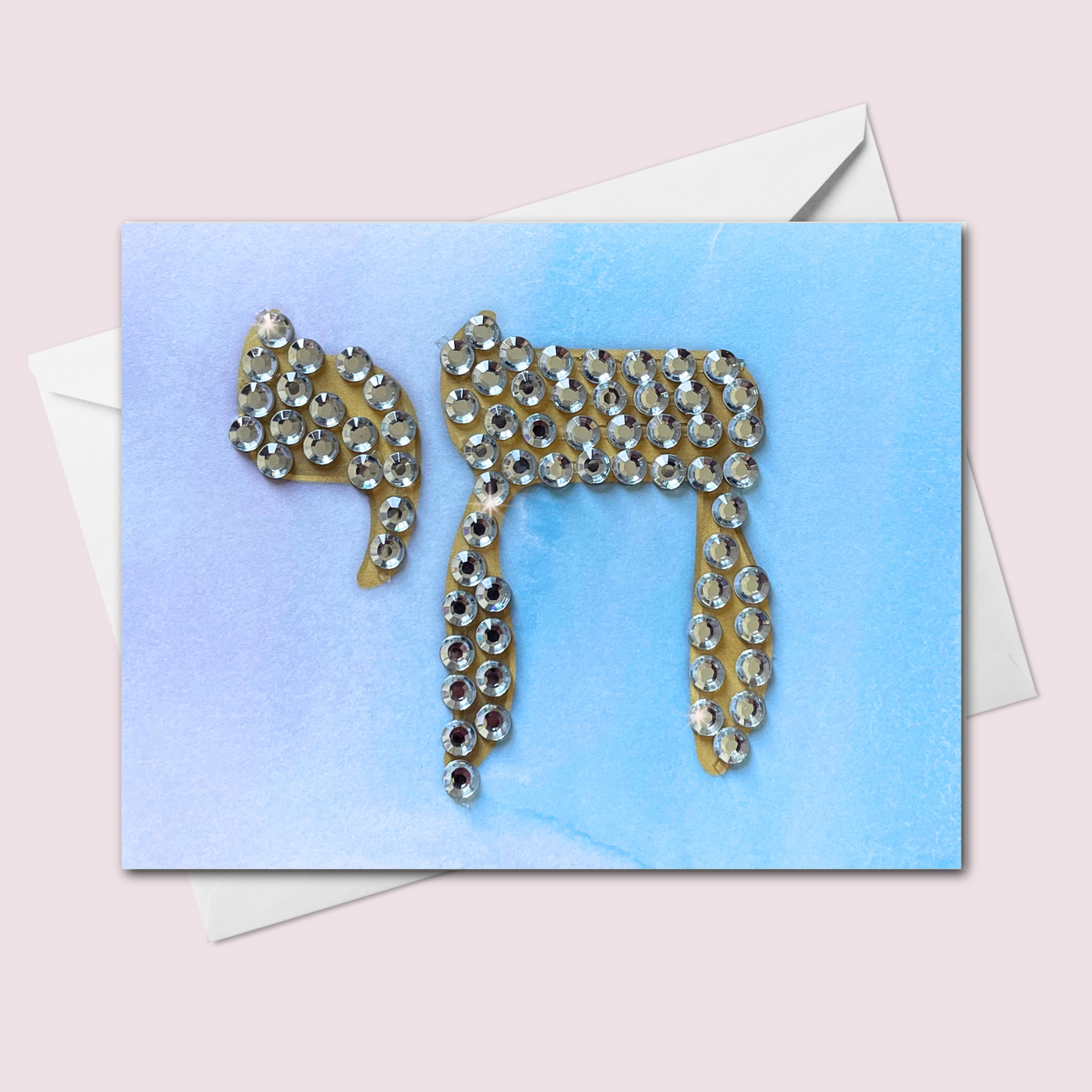 Handmade Chai חי Greeting Card | Rhinestone Embellished