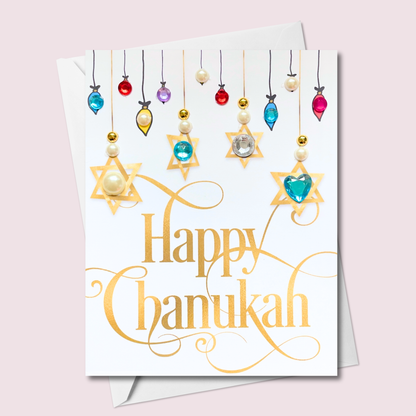 Happy Chanukah Card with Ornament Lights