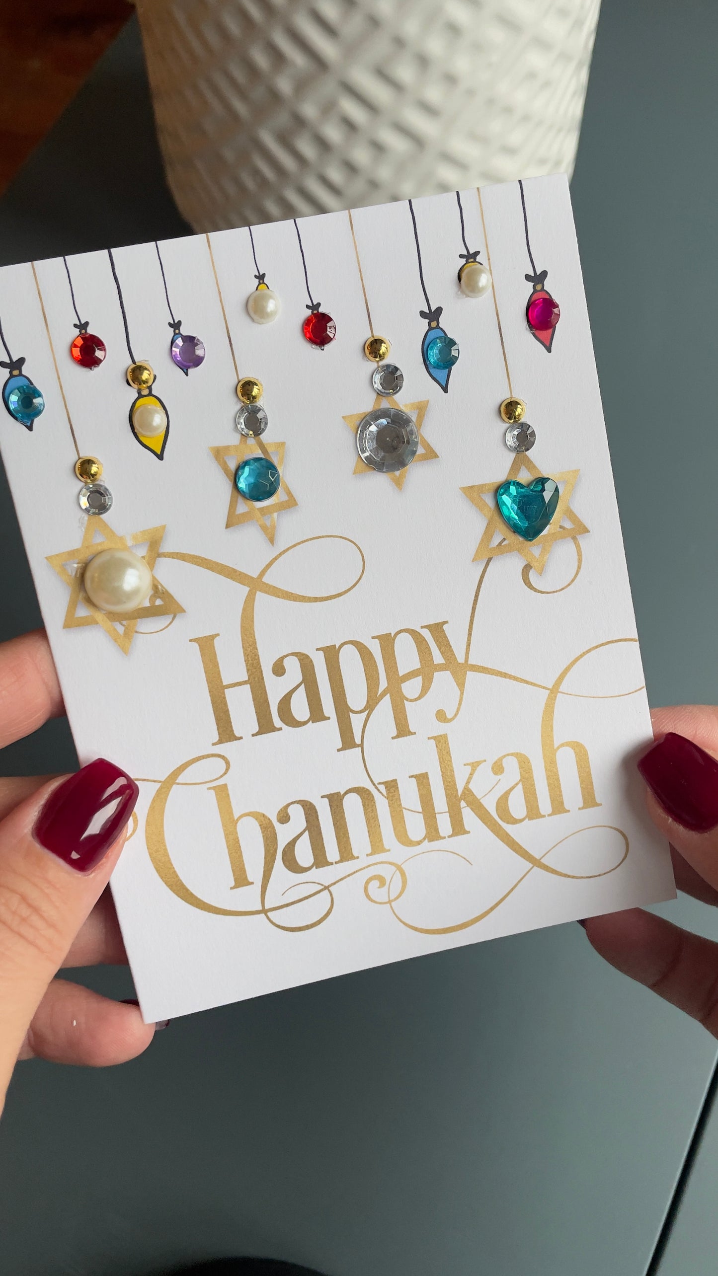 Happy Chanukah Card with Ornament Lights