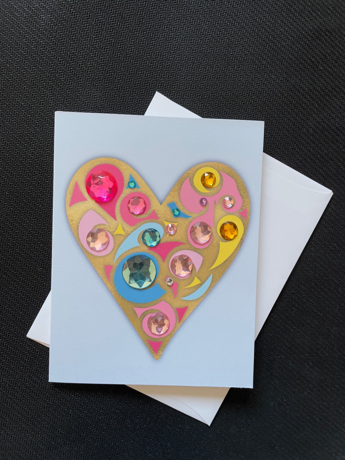 Art Deco Heart Blue Background Greeting Card