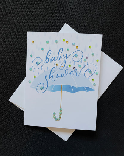 Blue Baby Shower Umbrella Greeting Card