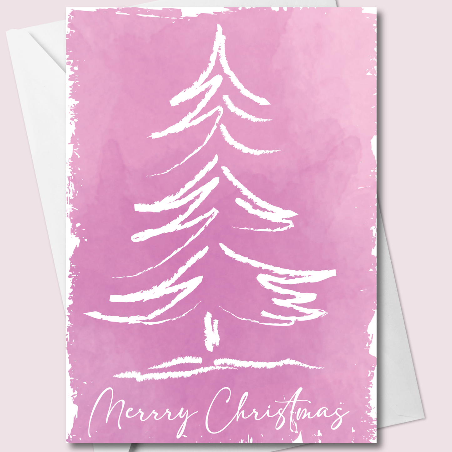 Pink Christmas Tree Card – Modern Holiday Greeting – 5" x 7"
