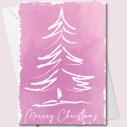 Pink Christmas Tree Card – Modern Holiday Greeting – 5" x 7"