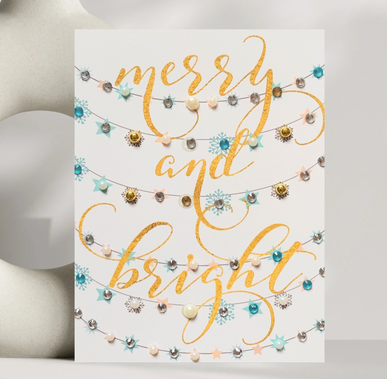 Merry and Bright! Christmas Holiday Greeting Card - Gold Text