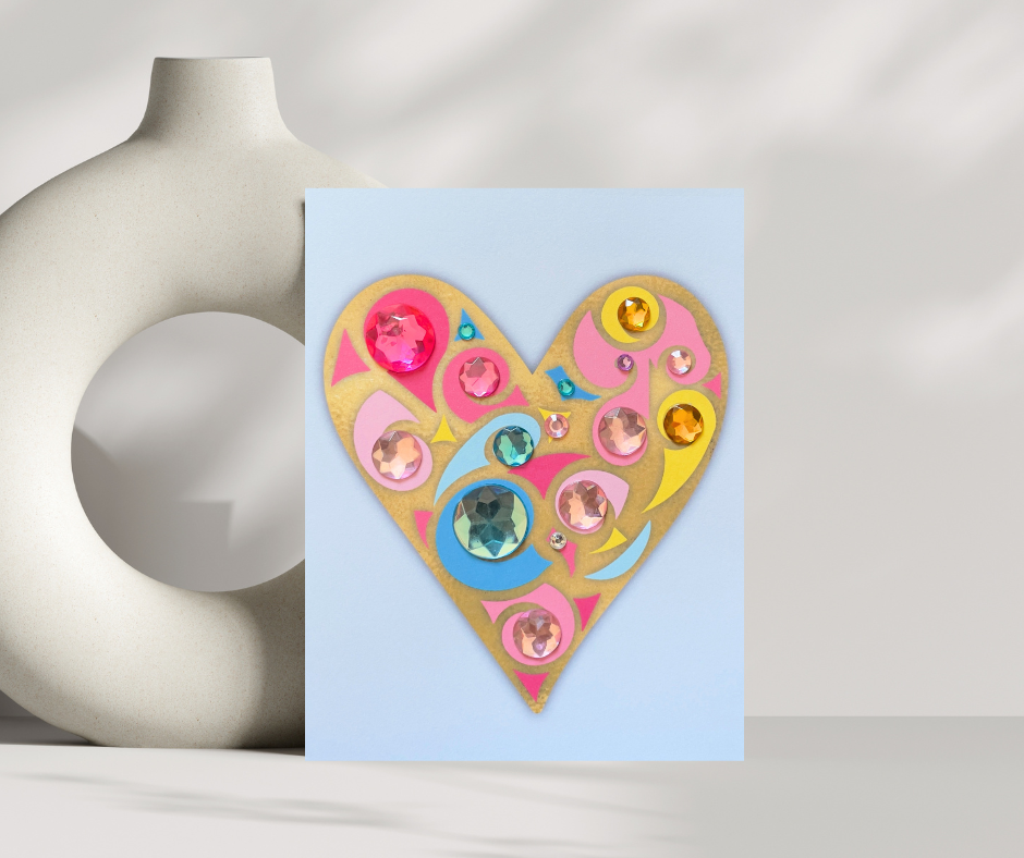 Art Deco Heart Blue Background Greeting Card
