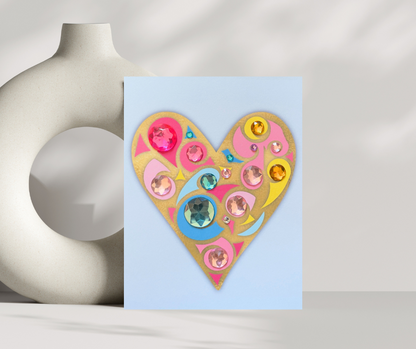 Art Deco Heart Blue Background Greeting Card