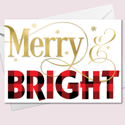 Merry & Bright Christmas Card – Red Buffalo Plaid 5"x7"