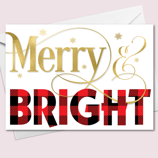 Merry & Bright Christmas Card – Red Buffalo Plaid 5"x7"