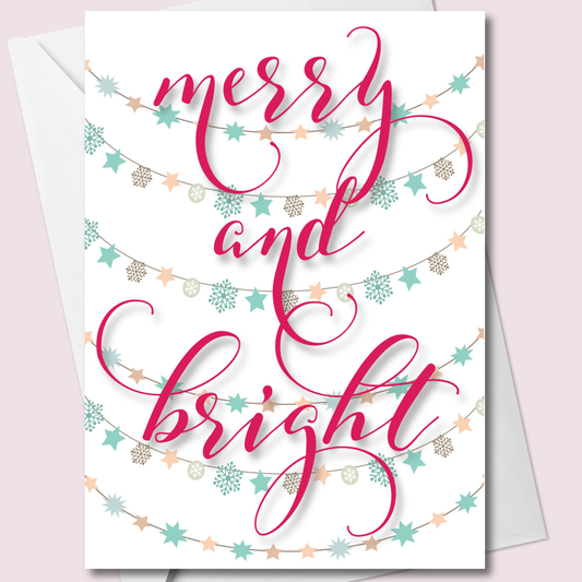 Merry and Bright Christmas Card – String Lights – 5"x7"