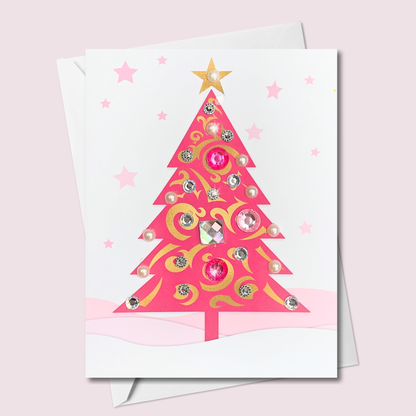 Pink Christmas Tree Greeting Card with Star