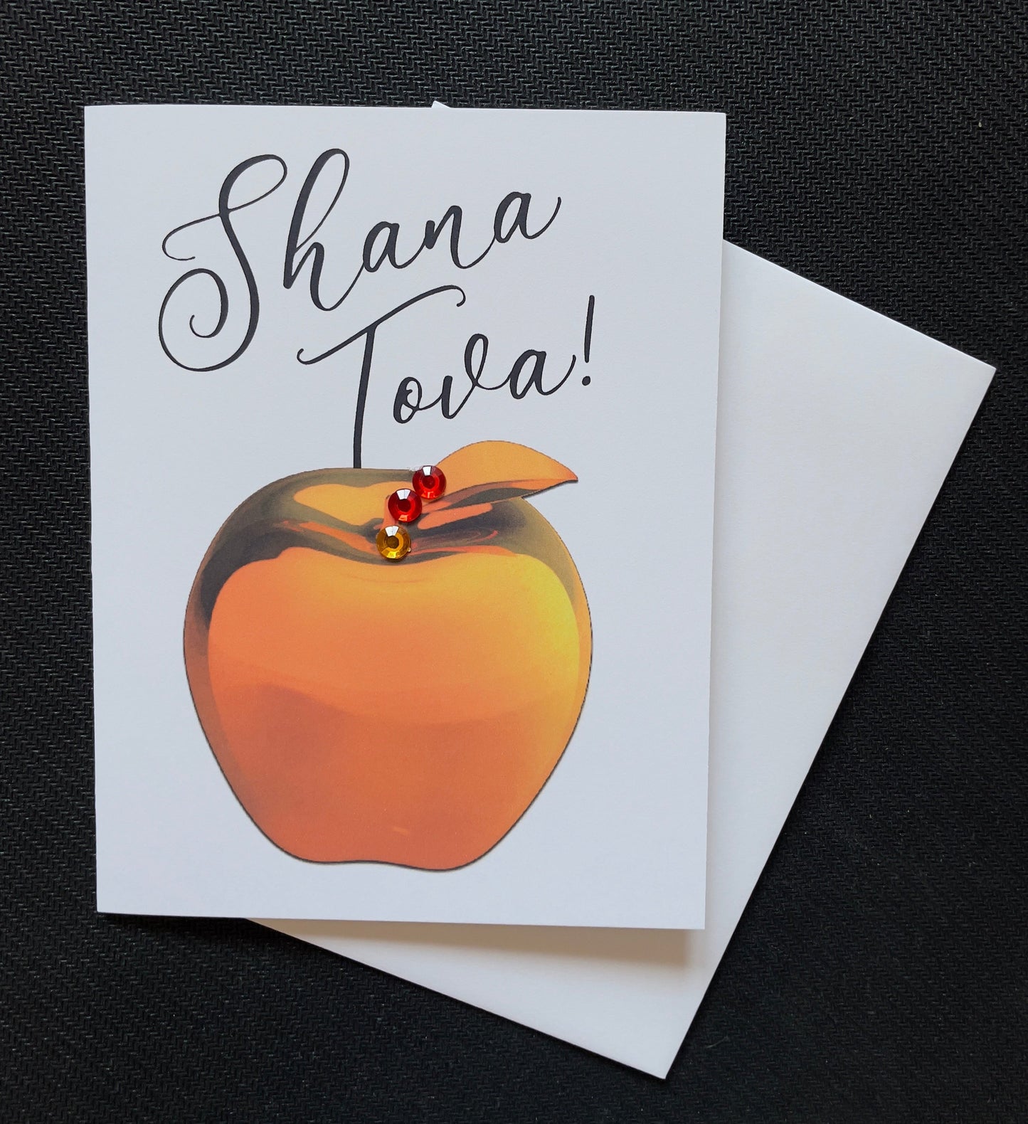 Shana Tova! Rosh Hashanah Gold Apple Card Black Script