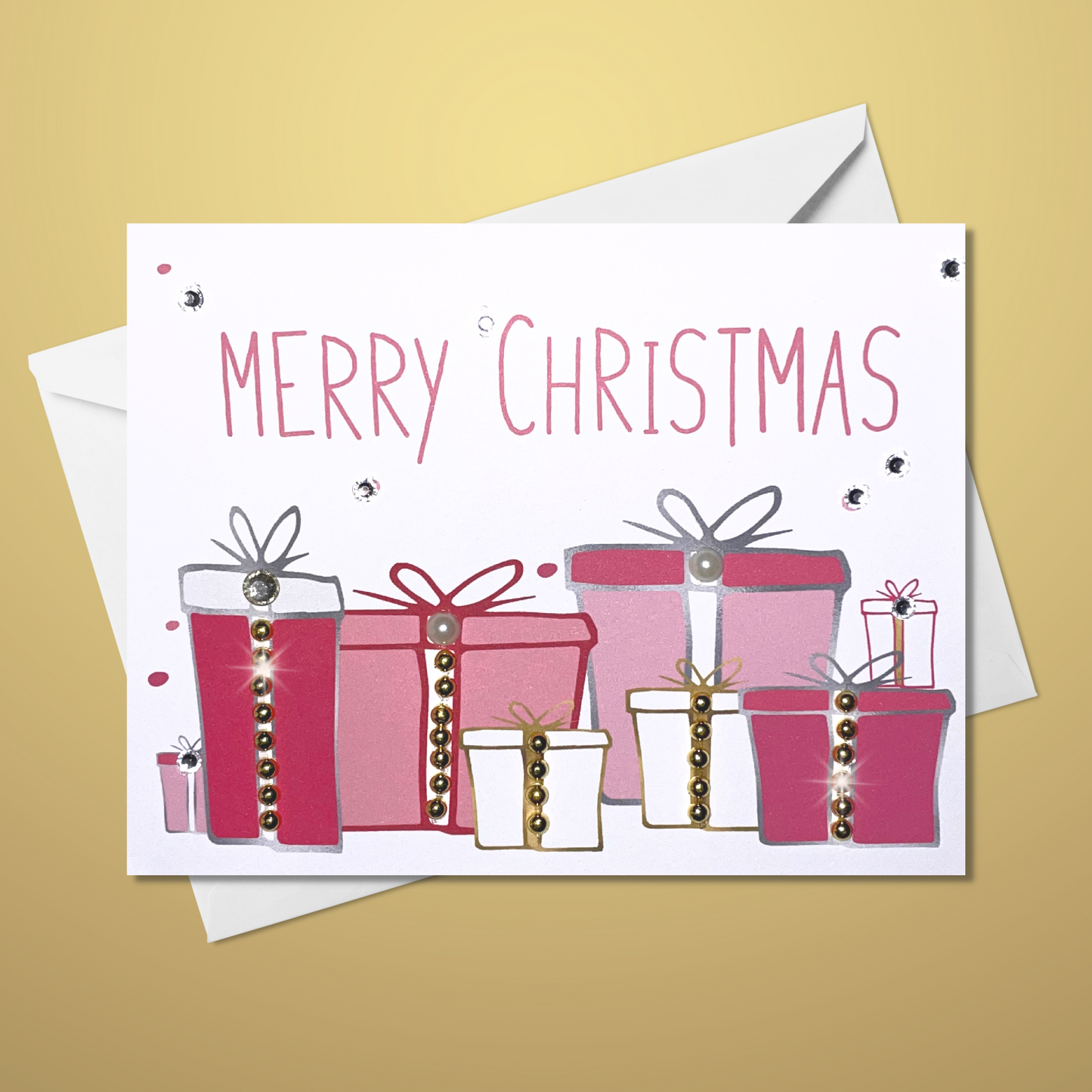 Merry Christmas! Holiday Greeting Card with pink presents