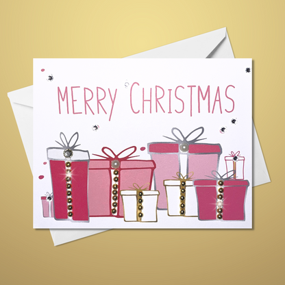 Merry Christmas! Holiday Greeting Card with pink presents