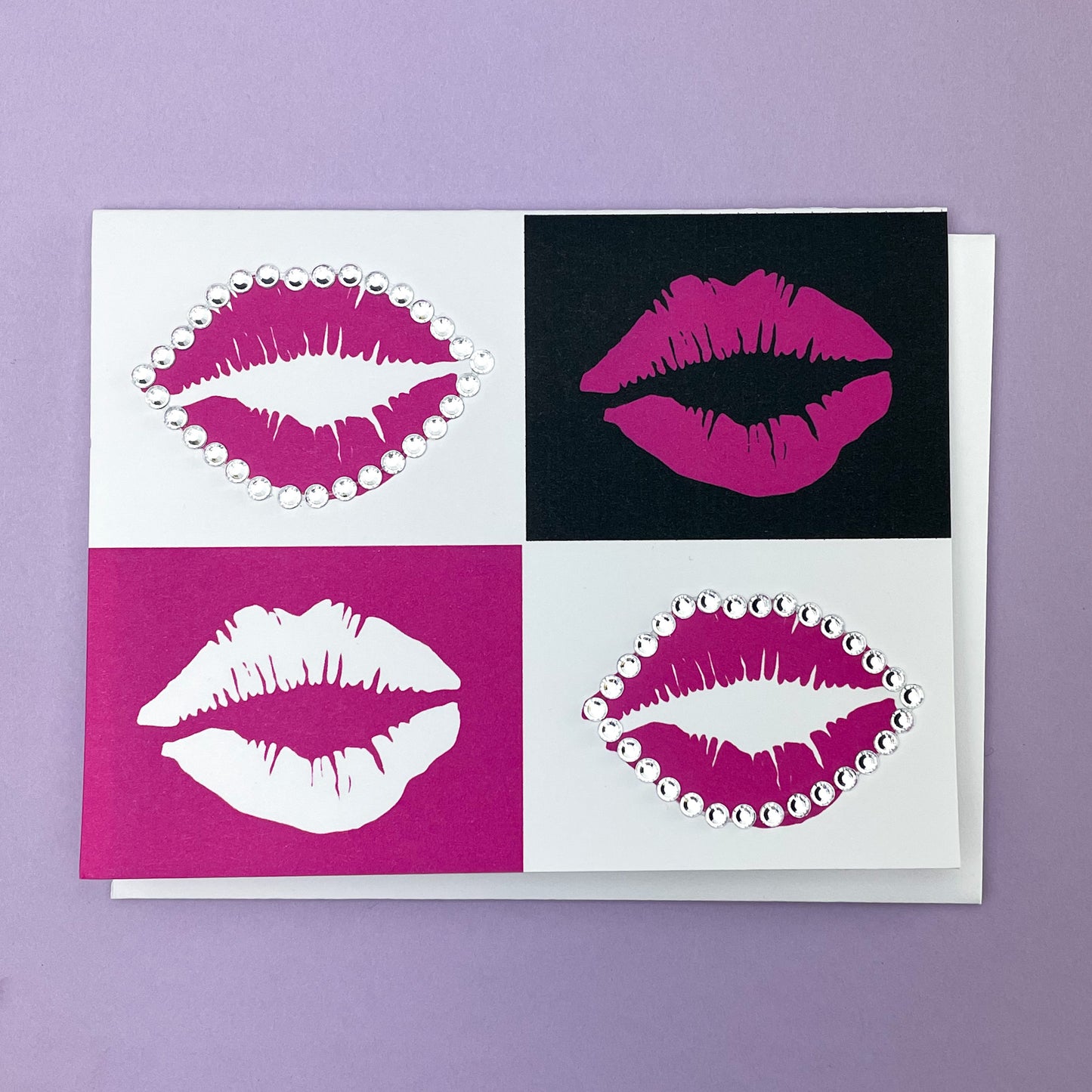 Pink White and Black Lips Greeting Card