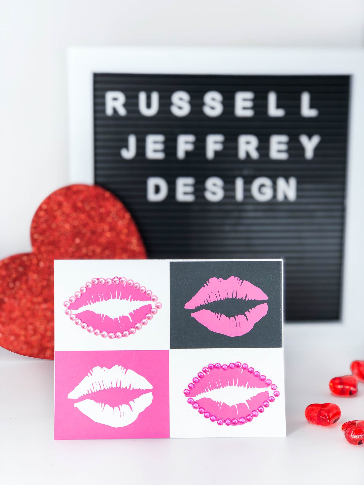 Pink White and Black Lips Greeting Card