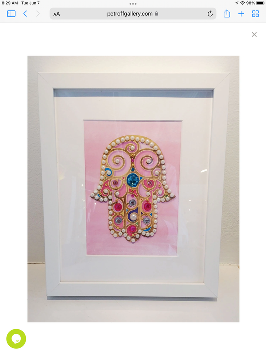 Hamsa Hand Artwork small in Pink Design - Framed