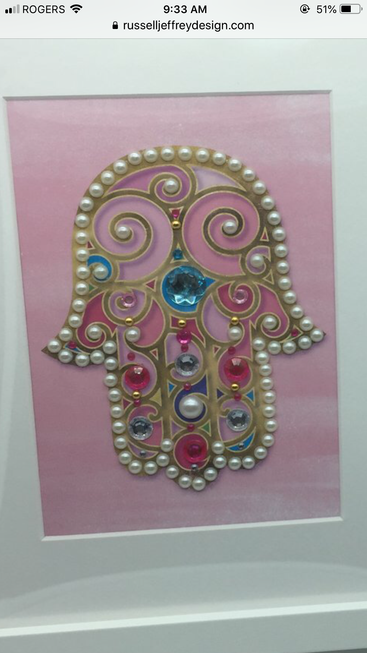 Hamsa Hand Artwork small in Pink Design - Framed